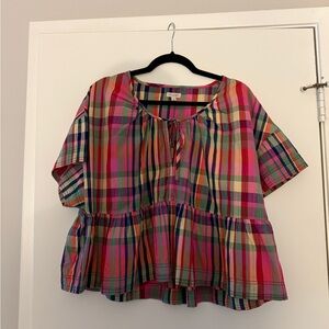 Cropped Babydoll Colorful Plaid Women's Top